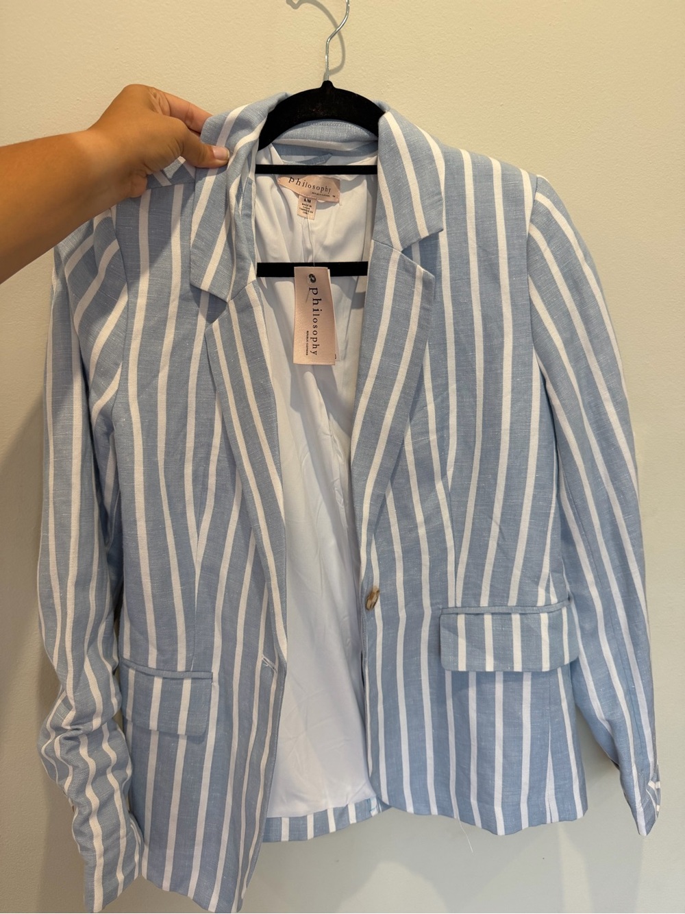 Philosophy Light Blue & White Striped Tailored Blazer